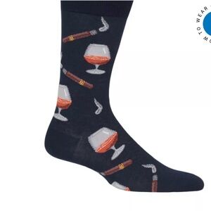 Hot Sox Men's Navy Socks with Cigar and Glass Design